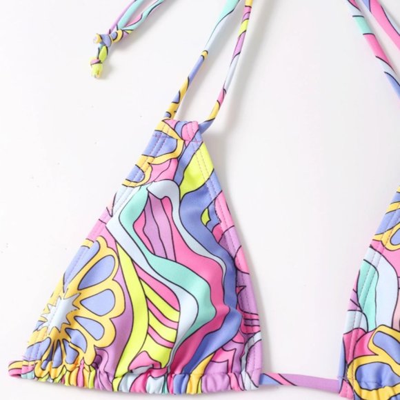 Floral Print Halter Tie Side 2pc Bikini Swimsuit Bathing Suit - Picture 6 of 8